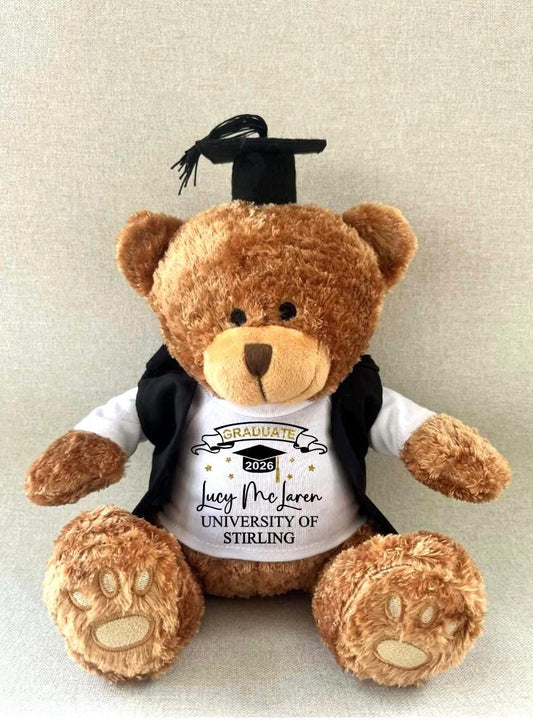 Personalised Graduation Bear, Graduate Keepsake Teddy Bear, Soft Plush Brown Golden Graduation Bear, Graduation Outfit Bear, Class of 2026